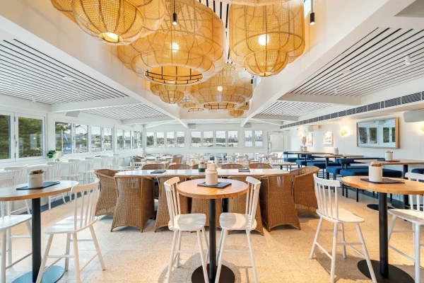 Watsons Bay hotel new and refurbished top deck bar area with brand new seating, ceiling, lighting and bar.